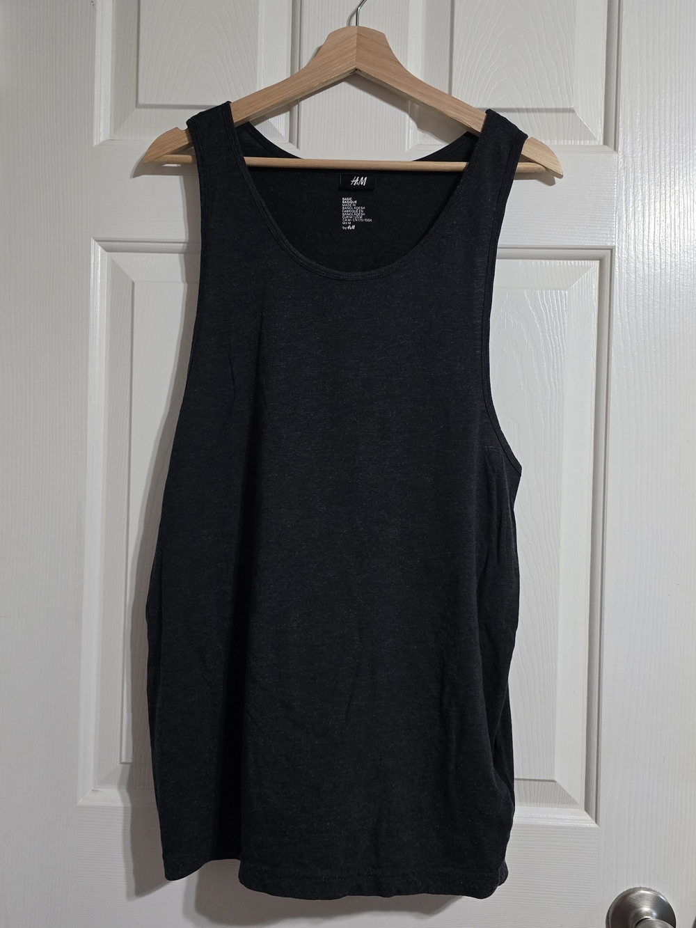 H&M Women's Black Solid Cotton Jersey Scoop Neck Sleeveless Tank Top M
